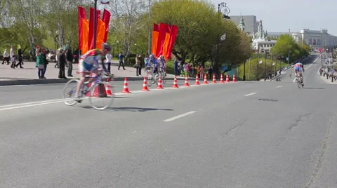 Bicycle race on the highway Stock Footage 63652917