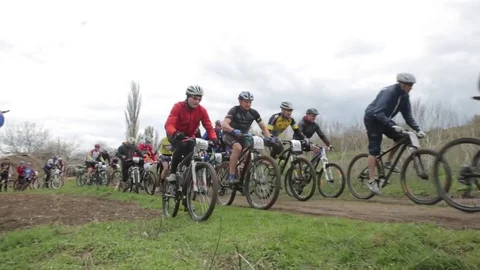 Bicycle race on the mountain. Stock Footage 74750190