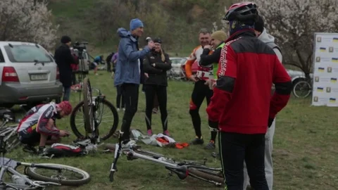 Bicycle race on the mountain. Stock Footage 74750274