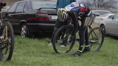 Bicycle race on the mountain. Stock Footage 74793572