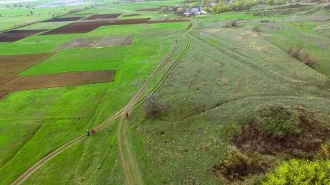 Bicycle race on the mountain. View quadrocopter Stock Footage 74704577