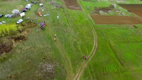 Bicycle race on the mountain. View quadrocopter Stock Footage 74704596