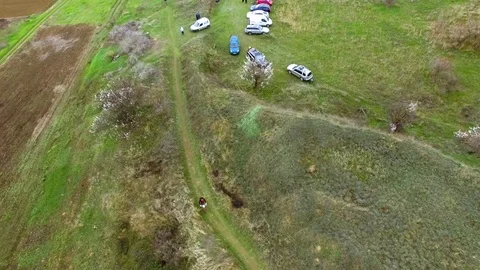 Bicycle race on the mountain. View quadrocopter Stock Footage 74704814