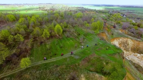 Bicycle race on the mountain. View quadrocopter Stock Footage 74709624