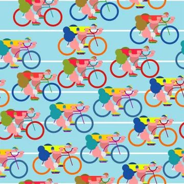 Bicycle race pattern. Cyclist background. Racers on bicycles. Sports Vector i Stock Illustration