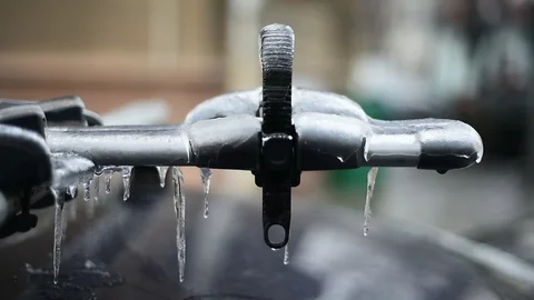 Bicycle rack on a car covered in ice after frozen rain phenomenon Video stock 102128484