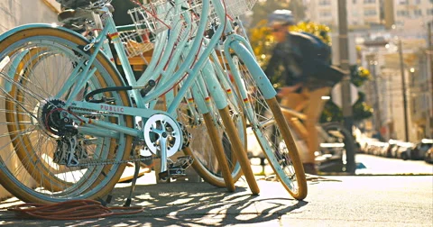 Bicycle rack on the street Stock Footage 55498026