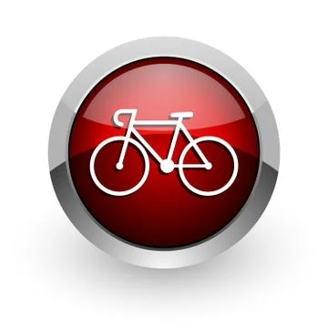 Bicycle red circle web glossy icon. Illustrazione stock