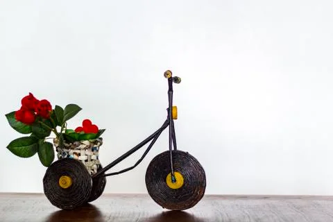 Bicycle with red roses in basket. Love and Valentine's day concept Stock Photos