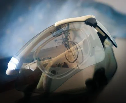 Bicycle reflection in glasses lens Stock Photos