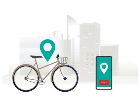 Bicycle Rental Services - Technology Solution - Rent Online - Stock Illustr.. Stock Illustration