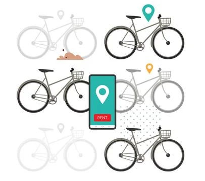 Bicycle Rental Services - Technology Solution - Challenges - Stock Illustrati Stock Illustration
