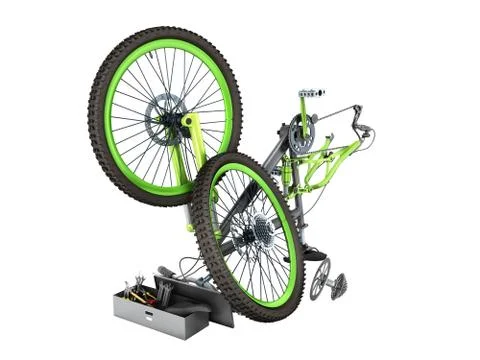 Bicycle repair concept 3d render on white no shadow Stock Illustration