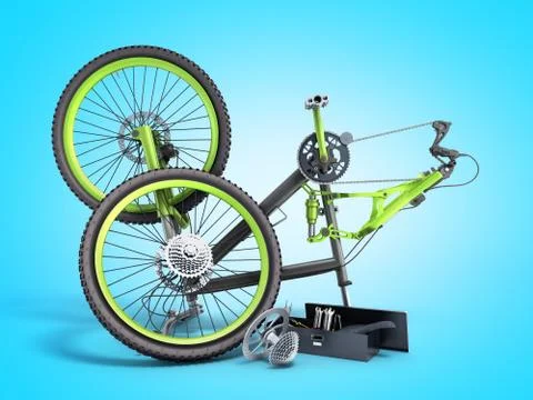 Bicycle repair concept 3d render on blue gradient Stock Illustration