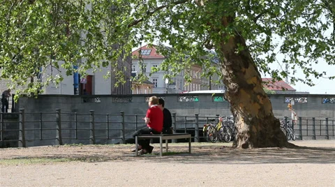 Bicycle  ride on riverside in Berlin Stock Footage 38314181