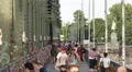 Bicycle Riders Crossing Hohenzollern Bridge Cologne Crowd People Pedestrian Walk HD Footage
