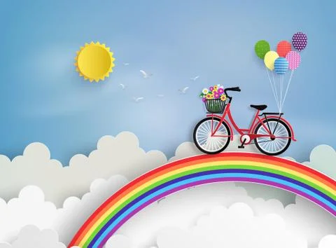 Bicycle riding on a rainbow. Stock Illustration