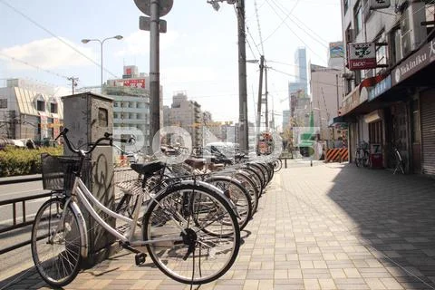 Bicycle Row in Japan Stock Photos