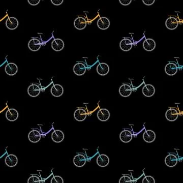 Bicycle Seamless Pattern Background on black. Illustration Stock Illustration