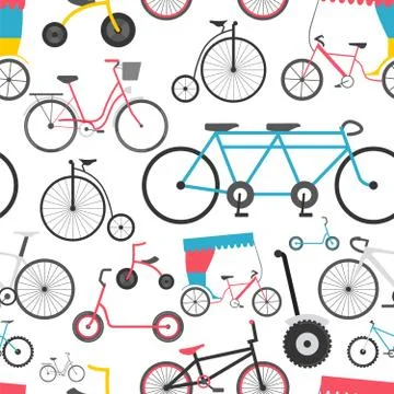 Bicycle seamless pattern. Colour flat design. Vector illustration Stock Illustration