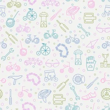 Bicycle seamless pattern. Tnin line design. Vector illustration Illustrazione stock