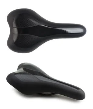 Bicycle seat in two angles. Top view and side view. Isolated on white backgro Photos
