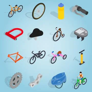 Bicycle set icons, isometric 3d style Stock Illustration