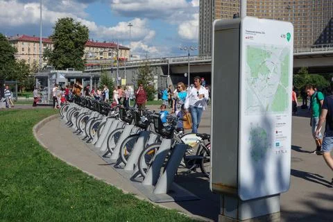 Bicycle sharing system in Moscow Stock Photos