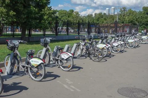 Bicycle sharing system in Moscow Stock Photos