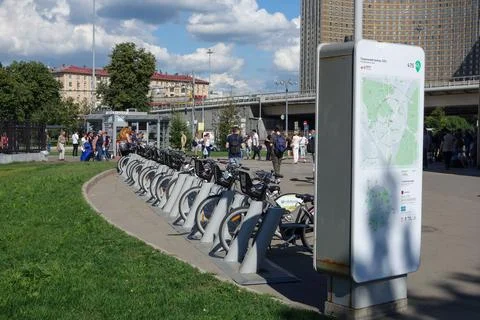 Bicycle sharing system in Moscow Stock Photos