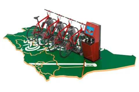Bicycle sharing system in Saudi Arabia concept, 3D rendering Stock Illustration