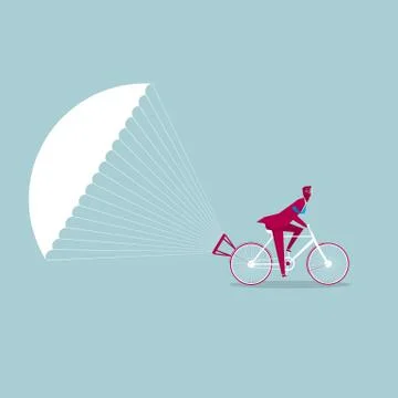 The bicycle is slowed down using a parachute. Illustrazione stock