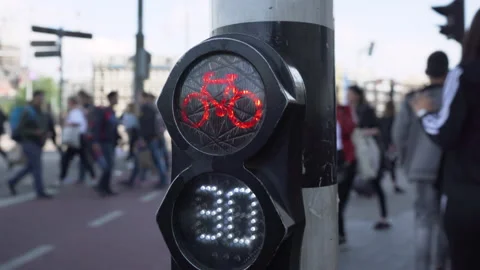 Bicycle stop light in Amsterdam. Stock Footage 143389221
