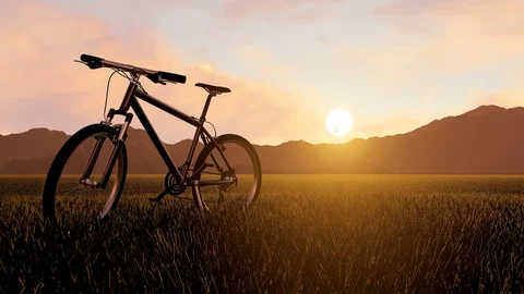 Bicycle at Sunset in Nature, 3D Rendering Stock Footage 121686888