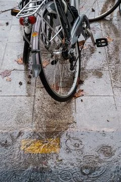 Bicycle tire in the rain Stock Photos
