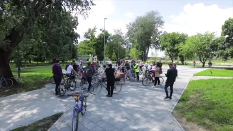 Bicycle Tour Group Prepare For Cycle Ride Stock Footage 143779659