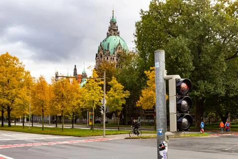 Bicycle traffic light at the intersection of streets. Bicycle infrastructure Stock Photos