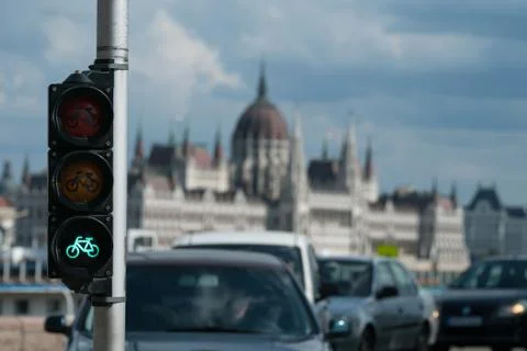 Bicycle traffic light sequence. Green, go. Stock Photos