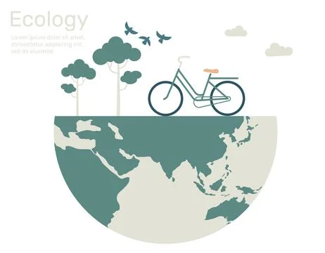 Bicycle with tree, bird, cloud on globe, Green city life ecology concept. V.. Stock Illustration