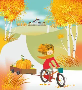 Bicycle trip with a pumpkin, Stock Illustration