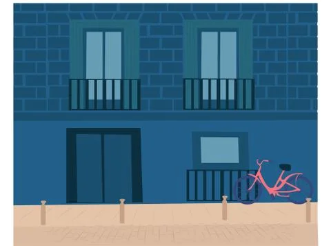 A bicycle under a balcony Stock Illustration
