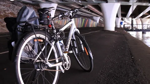 Bicycle under highway Stock Footage 39885627