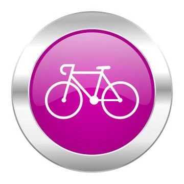 Bicycle violet circle chrome web icon isolated. Stock Illustration