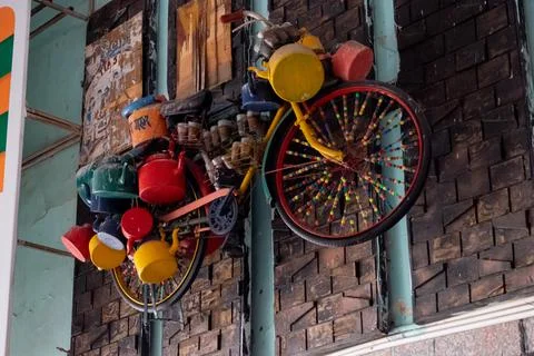 Bicycle on the wall Stock Photos