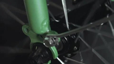 Bicycle wheel hub and spokes mechanism closeup detail shot. Stock Footage 310010539