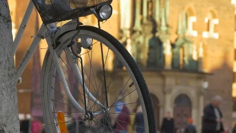 Bicycle Wheel with Lantern Stock Footage 69270167