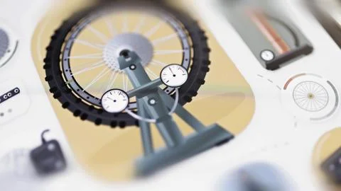 Bicycle wheel mounted between two dial gauges Stock Illustration