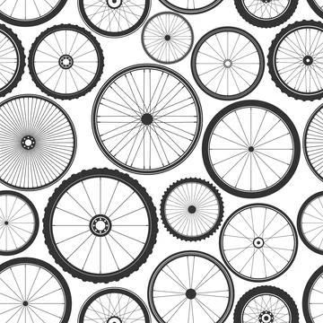 Bicycle wheel seamless pattern. Bike rubber mountain tyre, valve. Fitness cycle Illustrazione stock