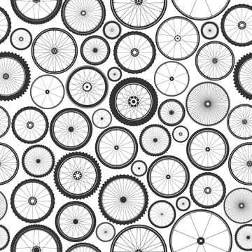 Bicycle wheel seamless pattern. Bike rubber mountain tyre, valve. Fitness cycle Illustrazione stock
