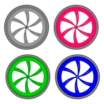 Bicycle wheels different color set on white background vector Stock Illustration